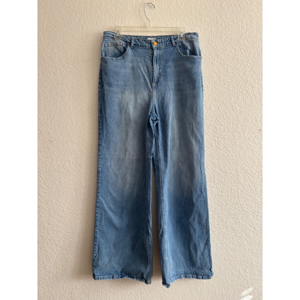 Forever 21 Wide Leg Jeans 31 High Rise Light Wash Stretch LL19820RO